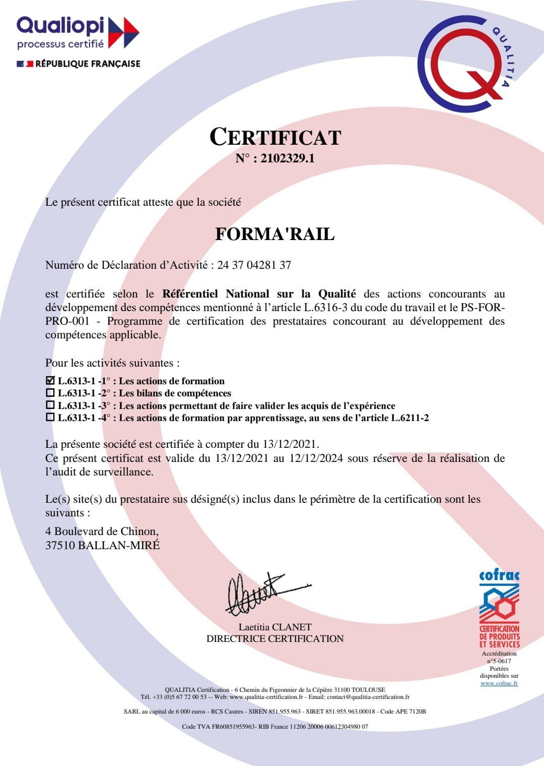 CERTIFICAT FORMA'RAIL